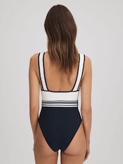 Reiss White/Navy Willow Colourblock Belted Swimsuit - Image 5 of 5