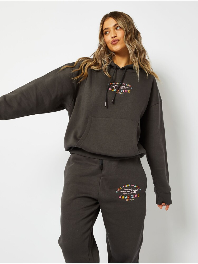 Skinnydip Oversized Good Times Black Hoodie in Acid Wash - Image 1 of 3