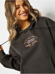 Skinnydip Oversized Good Times Black Hoodie in Acid Wash - Image 3 of 3