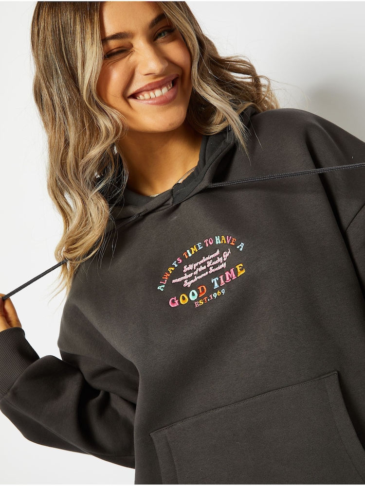 Skinnydip Oversized Good Times Black Hoodie in Acid Wash - Image 3 of 3