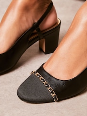 Lipsy Black Mid Block Heel Toe Cap Trim Slingback Court Shoes - Image 4 of 4