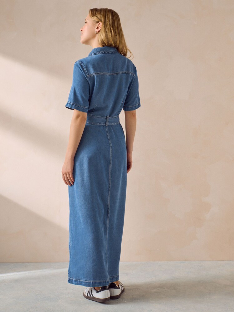 Mid Blue Fuller Bust Button Through Denim Summer Dress - Image 2 of 5 Mid Blue Fuller Bust Button Through Denim Summer Dress - Image 2 of 5