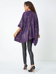 Roman Purple Embellished Sequin Cape Jacket - Image 3 of 5