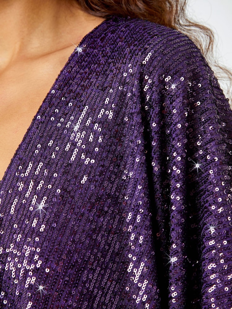 Roman Purple Embellished Sequin Cape Jacket - Image 5 of 5