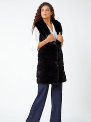 Roman Black Faux Fur Longline Gilet - Image 1 of 5