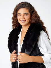 Roman Black Faux Fur Longline Gilet - Image 4 of 5