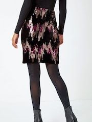 Roman Gold Zig Zag Sequin Velvet Skirt - Image 2 of 5