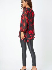 Roman Red Floral Chiffon Layered Tunic Top - Image 2 of 5