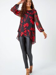 Roman Red Floral Chiffon Layered Tunic Top - Image 3 of 5
