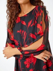 Roman Red Floral Chiffon Layered Tunic Top - Image 5 of 5