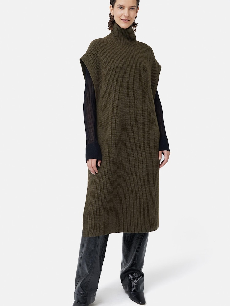 Jigsaw Green Merino Rib Tie Longline Tabard Jumper - Image 1 of 7
