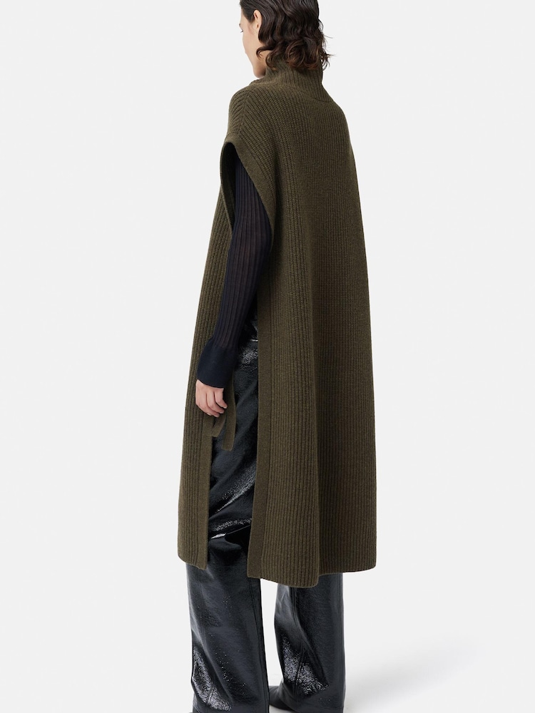 Jigsaw Green Merino Rib Tie Longline Tabard Jumper - Image 2 of 7