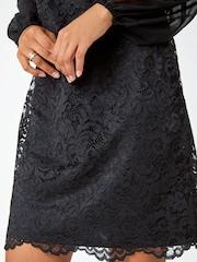 Roman Black Floral Lace Chiffon Sleeve Shift Dress - Image 5 of 5