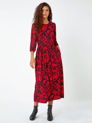 Roman Red Paisley Pocket Stretch Midi Dress - Image 1 of 5