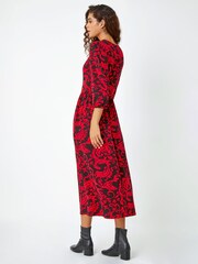 Roman Red Paisley Pocket Stretch Midi Dress - Image 2 of 5