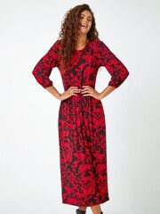 Roman Red Paisley Pocket Stretch Midi Dress - Image 3 of 5