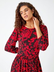 Roman Red Paisley Pocket Stretch Midi Dress - Image 4 of 5