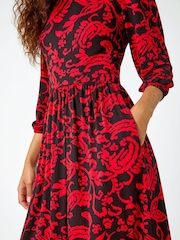 Roman Red Paisley Pocket Stretch Midi Dress - Image 5 of 5