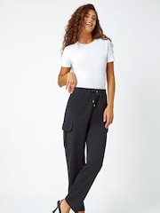 Roman Black Cargo Tie Waist Stretch Joggers - Image 2 of 5