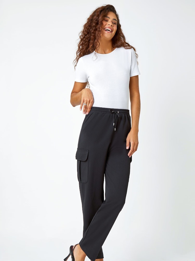 Roman Black Cargo Tie Waist Stretch Joggers - Image 2 of 5