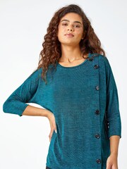 Roman Blue Button Detail Stretch Knit Jersey Top - Image 1 of 1