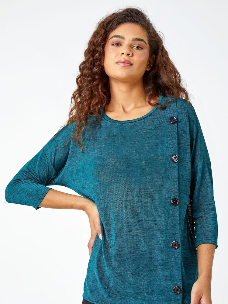 Roman Blue Button Detail Stretch Knit Jersey Top - Image 1 of 1