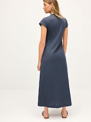 Navy Blue Short Sleeve Pintuck Maxi Dress - Image 3 of 6