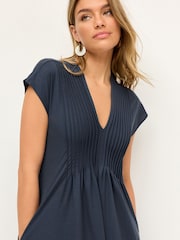 Navy Blue Short Sleeve Pintuck Maxi Dress - Image 4 of 6