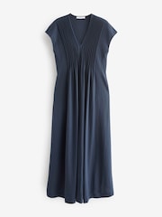Navy Blue Short Sleeve Pintuck Maxi Dress - Image 5 of 6