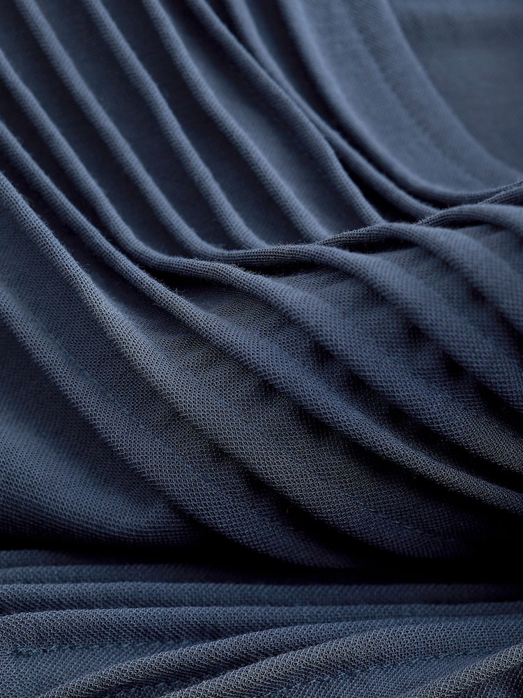 Navy Blue Short Sleeve Pintuck Maxi Dress - Image 6 of 6