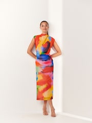 Mehrere leuchtende Farben - Hochgeschlossenes Midikleid aus Netzstoff - Bild 2 von 6