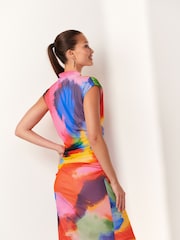 Mehrere leuchtende Farben - Hochgeschlossenes Midikleid aus Netzstoff - Bild 3 von 6