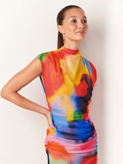Mehrere leuchtende Farben - Hochgeschlossenes Midikleid aus Netzstoff - Bild 4 von 6
