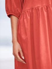 Coral Pink Puff Sleeve Mini Jersey Dress - Image 3 of 5