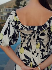 Ecru mit Zitronenprint - Sommeroverall mit Puffärmeln aus 100 % Baumwolle - Bild 2 von 5