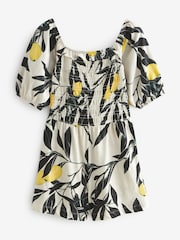 Ecru mit Zitronenprint - Sommeroverall mit Puffärmeln aus 100 % Baumwolle - Bild 4 von 5