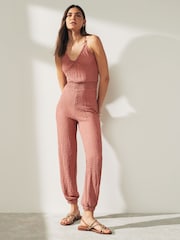Rose Pink Jersey Textured Cross Back Sleeveless Jumpsuit - Image 1 of 6