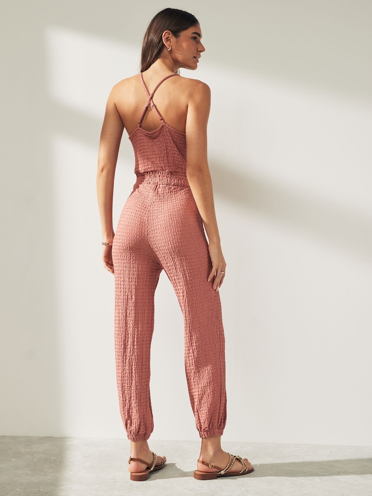 Rose Pink Jersey Textured Cross Back Sleeveless Jumpsuit - Image 2 of 6