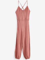 Rose Pink Jersey Textured Cross Back Sleeveless Jumpsuit - Image 5 of 6