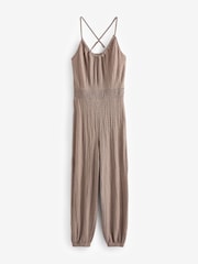 Neutral Jersey Textured Cross Back Sleeveless Jumpsuit - Image 5 of 6