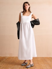 White 100% Cotton Square Neck Maxi Summer Jersey Dress - Image 1 of 4