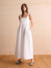 White 100% Cotton Square Neck Maxi Summer Jersey Dress - Image 2 of 4
