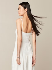 White - Textured Tiered Jersey Summer Strappy Mini Dress - Image 3 of 6