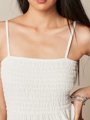 White - Textured Tiered Jersey Summer Strappy Mini Dress - Image 4 of 6