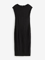 Black Short Sleeve Textured Column Jersey Dress - Image 1 of 2