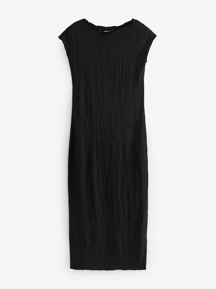 Black Short Sleeve Textured Column Jersey Dress - Image 1 of 2 Black Short Sleeve Textured Column Jersey Dress - Image 1 of 2