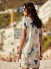 Aqua/White/Pink Crew Neck Short Sleeve T-Shirt Dress - Image 3 of 4