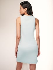 Light Baby Blue Embroidered Graphic Ribbed Mini Dress - Image 3 of 6