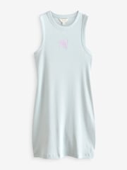 Light Baby Blue Embroidered Graphic Ribbed Mini Dress - Image 5 of 6