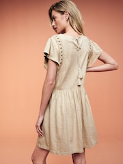 Cream Crochet Trim Short Sleeve Mini Dress - Image 2 of 6